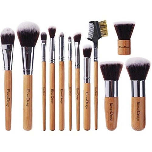 EmaxDesign 12 Pieces Makeup Brush Set Professional Bamboo Handle Premium Synt...