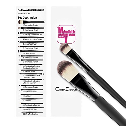 EmaxDesign 20 Pieces Makeup Brush Set Professional Face Eye Shadow Eyeliner F...
