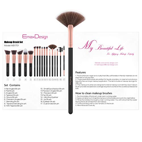 EmaxDesign Makeup Brushes 17 Pieces Premium Synthetic Foundation Brush Powder...