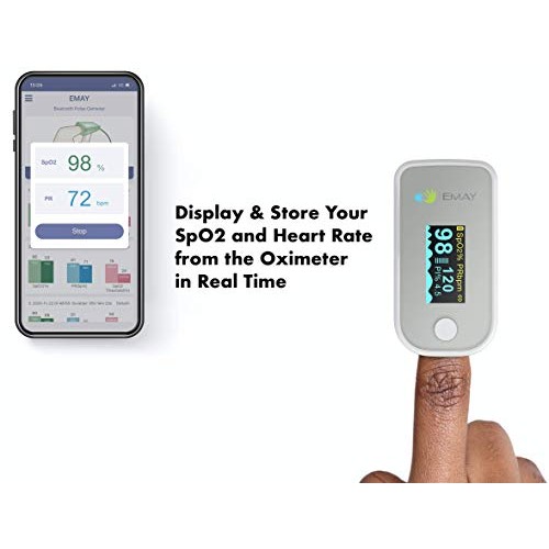 EMAY Bluetooth Fingertip Pulse Oximeter | Blood Oxygen Saturation & Heart Rat...