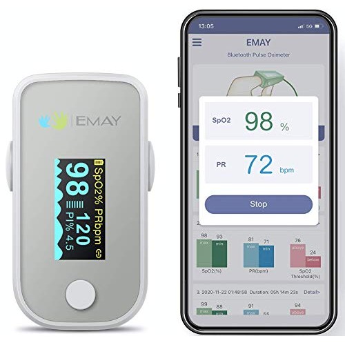 EMAY Bluetooth Fingertip Pulse Oximeter | Blood Oxygen Saturation & Heart Rat...