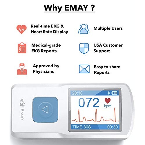 EMAY Portable ECG Monitor (for iPhone & Android, Mac & Windows) | Wireless EK...