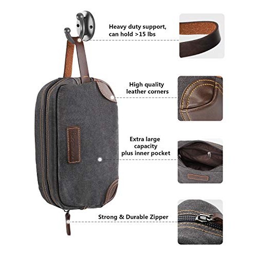 emissary Men's Toiletry Bag Leather and Canvas Travel Toiletry Bag Dopp Kit f...