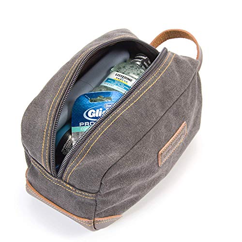 emissary Men's Toiletry Bag Leather and Canvas Travel Toiletry Bag Dopp Kit f...