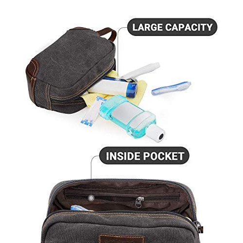 emissary Men's Toiletry Bag Leather and Canvas Travel Toiletry Bag Dopp Kit f...