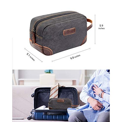 emissary Men's Toiletry Bag Leather and Canvas Travel Toiletry Bag Dopp Kit f...