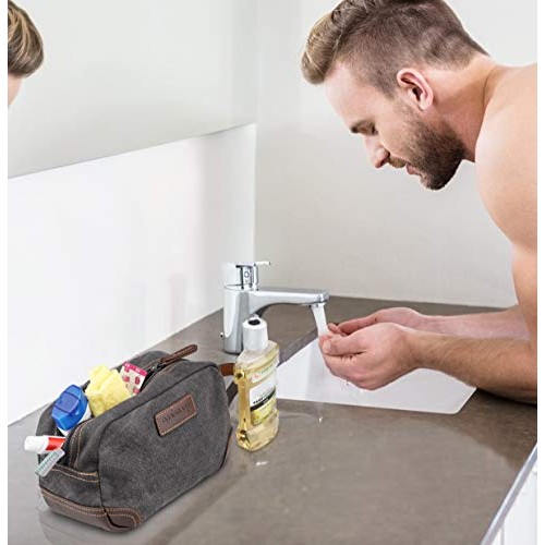 emissary Men's Toiletry Bag Leather and Canvas Travel Toiletry Bag Dopp Kit f...