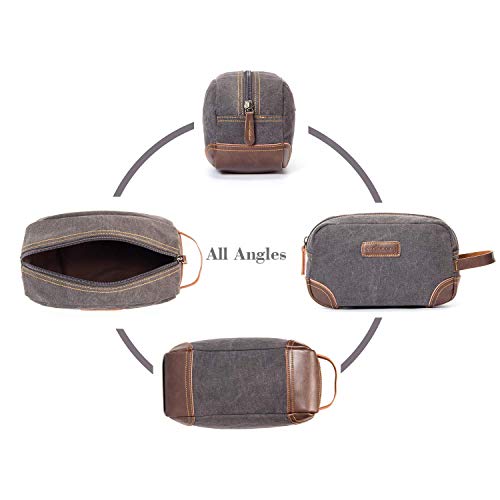 emissary Men's Toiletry Bag Leather and Canvas Travel Toiletry Bag Dopp Kit f...