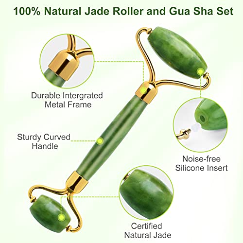 Jade Roller for Face and Gua Sha Set - EMOCCI Facial Beauty Roller Skin Care ...