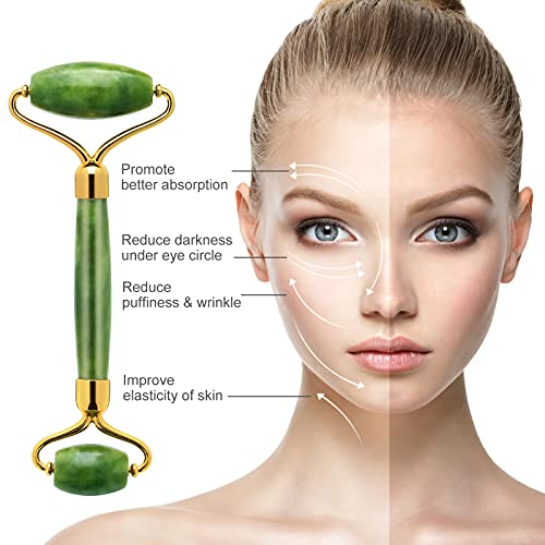 Jade Roller for Face and Gua Sha Set - EMOCCI Facial Beauty Roller Skin Care ...