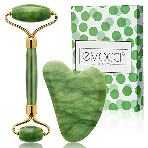 Jade Roller for Face and Gua Sha Set - EMOCCI Facial Beauty Roller Skin Care ...