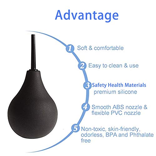 GNEGKLEAN Black Silicone Enema Bulb Kit 7.6oz Clean Anal Douche for Men Women...