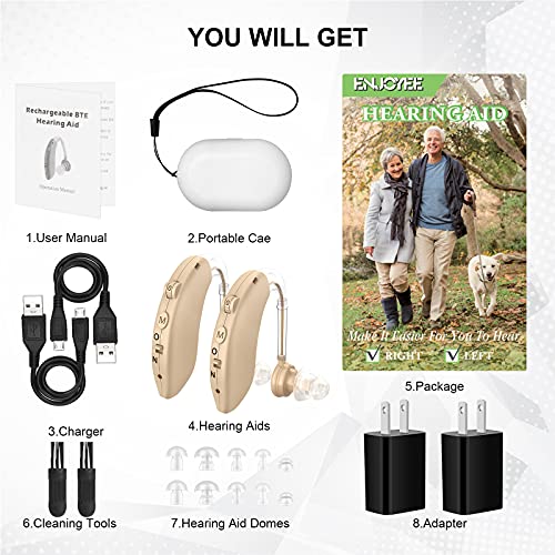 Hearing Aids, Enjoyee Hearing Aids for Seniors Invisible Rechargeable Hearing...