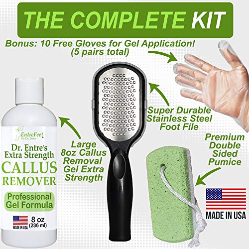 Dr. Entre's Callus Remover Kit for Feet: 8oz Callus Remover Gel, Foot File, P...