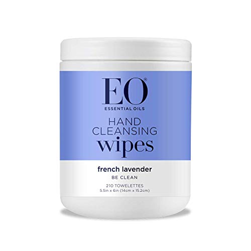EO Hand Cleansing Natural Fiber Wipes, Lavender, 210 Wipes (Pack of 2)