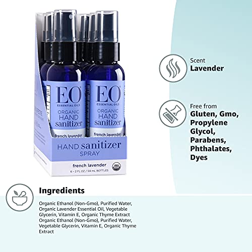 EO Organic Hand Sanitizer Spray: French Lavender, 2 Ounce, 6 Count