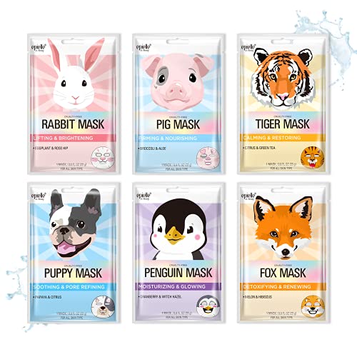 Epielle Character Sheet Masks | Animal Spa Mask | Puppy, Tiger, Rabbit, Pengu...