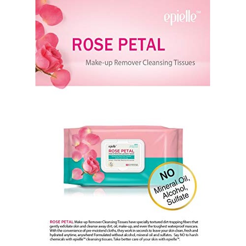 Epielle Rose Petal Makeup Remover Cleansing Tissues (60 Pre-Moistened Tissues...