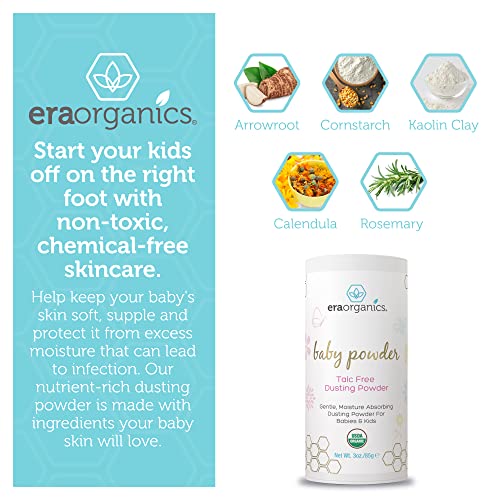 Era Organics Talc Free Baby Powder - USDA Organic Dusting Powder for Excess M...