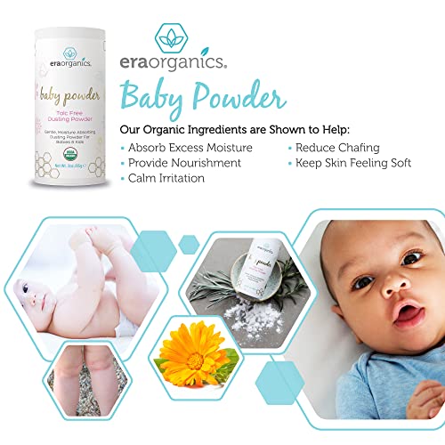 Era Organics Talc Free Baby Powder - USDA Organic Dusting Powder for Excess M...