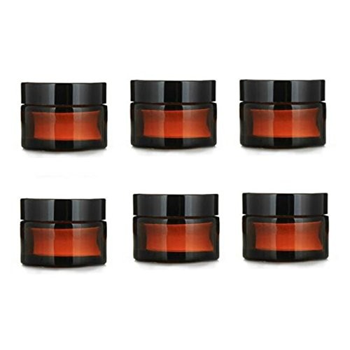 ericotry 6PCS 10ml Amber Glass Jar Empty Refillable Cosmetic Face Cream Lip B...