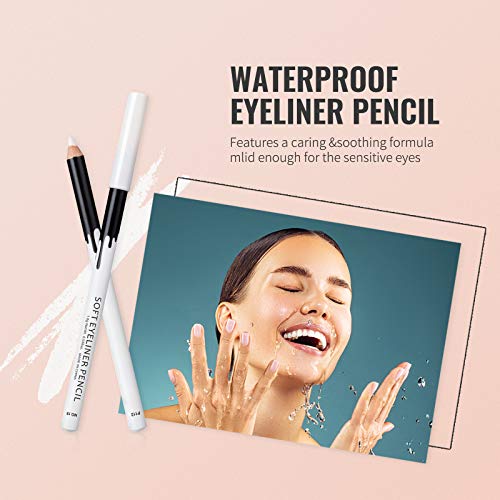 12PCS Erinde White Eyeliner Pencil Soft Highlighter Eye Liner Pencil, Lying E...