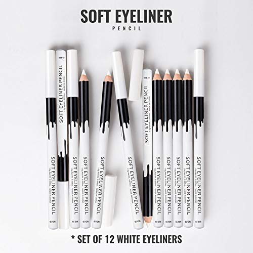 12PCS Erinde White Eyeliner Pencil Soft Highlighter Eye Liner Pencil, Lying E...