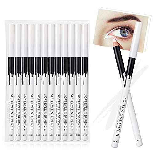12PCS Erinde White Eyeliner Pencil Soft Highlighter Eye Liner Pencil, Lying E...