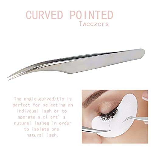 Eyelash Tweezers set, 3-Pack, Hand Calibrated Straight, Curved Tips and Volum...