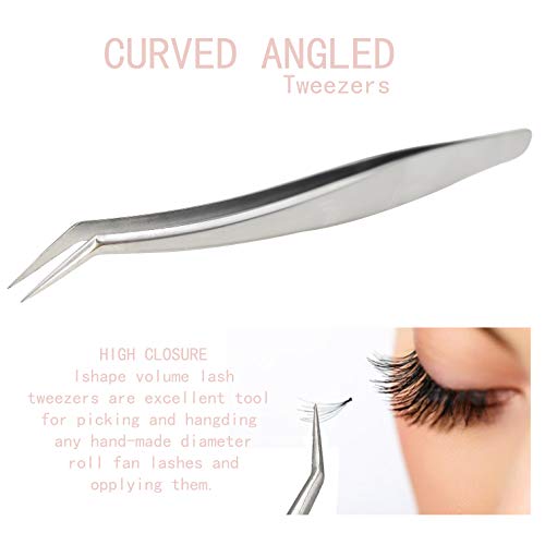 Eyelash Tweezers set, 3-Pack, Hand Calibrated Straight, Curved Tips and Volum...