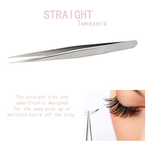 Eyelash Tweezers set, 3-Pack, Hand Calibrated Straight, Curved Tips and Volum...