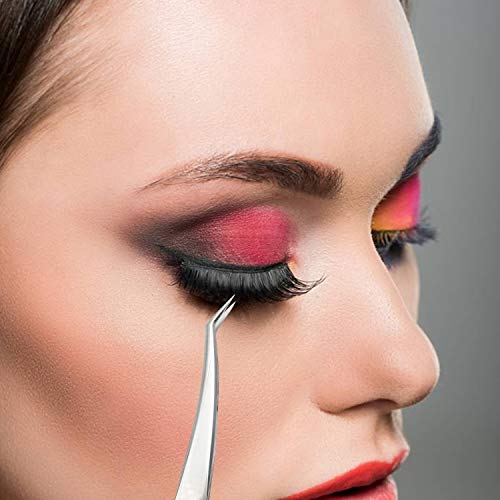 Eyelash Tweezers set, 3-Pack, Hand Calibrated Straight, Curved Tips and Volum...