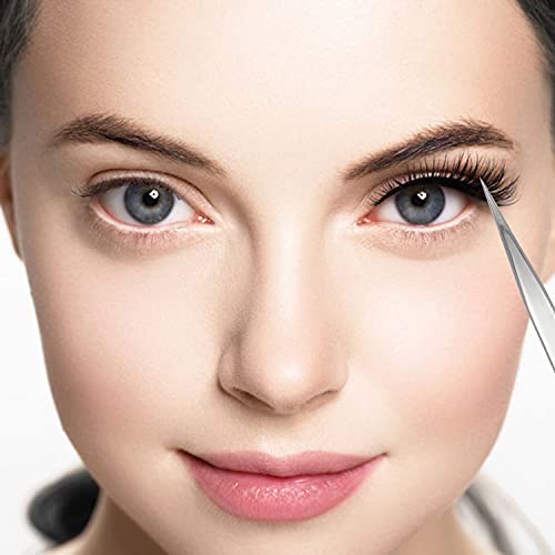 Eyelash Tweezers set, 3-Pack, Hand Calibrated Straight, Curved Tips and Volum...