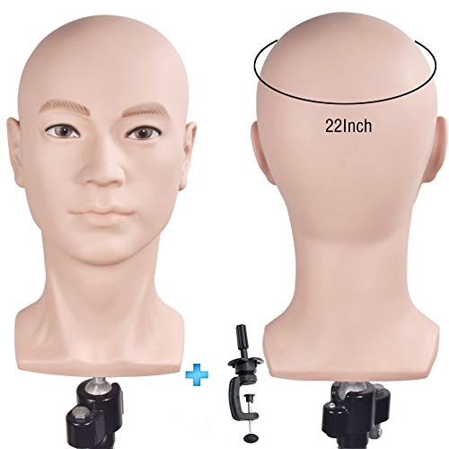 ErSiMan Bald Mannequin Head Male Professional Cosmetology for Wig Making, Dis...