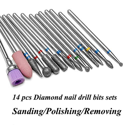 ERUIKA 14pcs Nail Drill Bits Set, Professional Rotary Burrs Diamond Cuticle R...