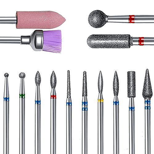 ERUIKA 14pcs Nail Drill Bits Set, Professional Rotary Burrs Diamond Cuticle R...