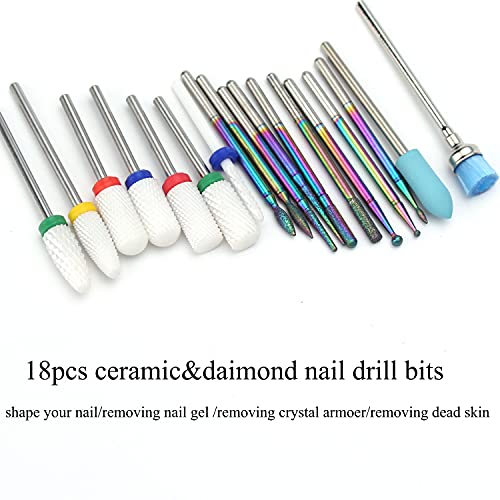 ERUIKA 18pcs Nail Drill Bits Sets, 3/32 Inch Ceramic Diamond Cuticle Electric...