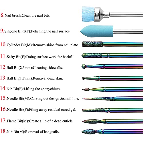 ERUIKA 18pcs Nail Drill Bits Sets, 3/32 Inch Ceramic Diamond Cuticle Electric...