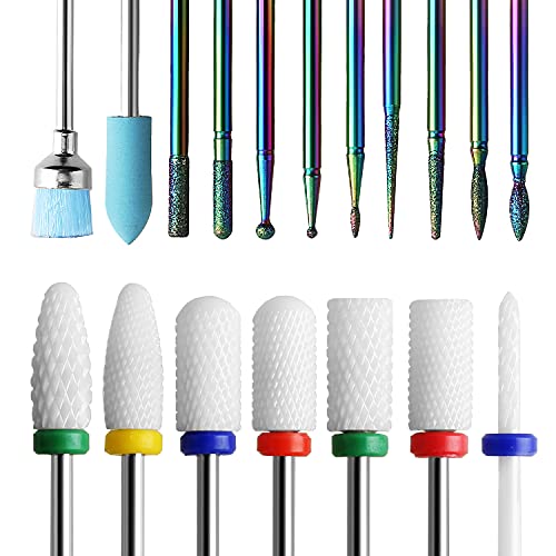 ERUIKA 18pcs Nail Drill Bits Sets, 3/32 Inch Ceramic Diamond Cuticle Electric...