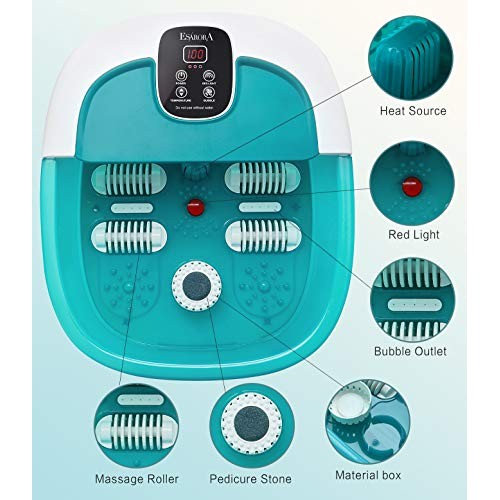 Foot Spa, ESARORA Foot Bath Massager with Heat, Bubbles, Pumice Stone, Medici...