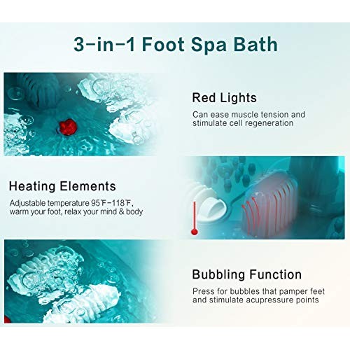 Foot Spa, ESARORA Foot Bath Massager with Heat, Bubbles, Pumice Stone, Medici...