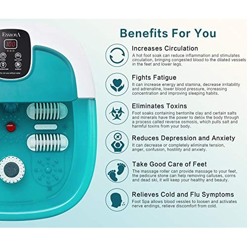 Foot Spa, ESARORA Foot Bath Massager with Heat, Bubbles, Pumice Stone, Medici...