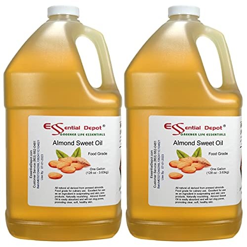 Almond Sweet Oil - 2 Gallons - 128 oz per container - safety sealed HDPE cont...