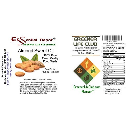 Almond Sweet Oil - 2 Gallons - 128 oz per container - safety sealed HDPE cont...