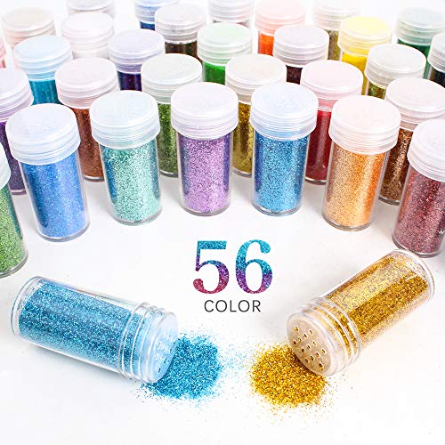 56 Extra Fine Glitter, Set of 56 Colors Body Cosmetic Glitter, Nail Arts Face...