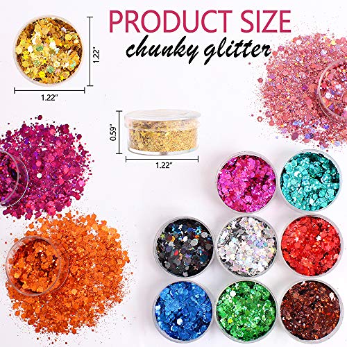 Holographic Chunky Glitter Sequins, 12 Colors Mixed Cosmetic Glitter for Face...