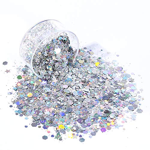 Holographic Chunky Glitter Sequins, 12 Colors Mixed Cosmetic Glitter for Face...