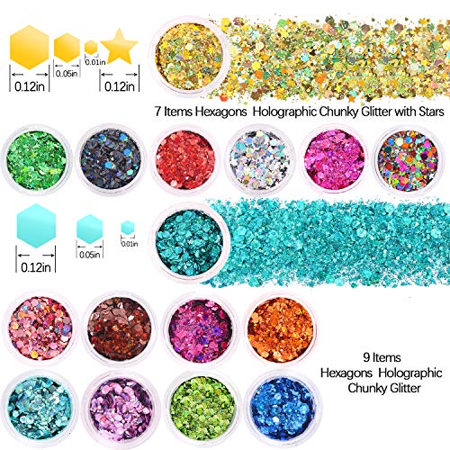 Holographic Chunky Glitter Sequins 16 Colors Mixed Cosmetic Glitter for Face ...