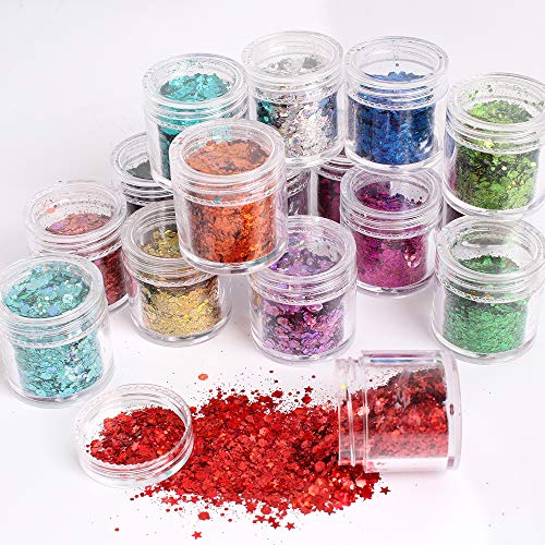 Holographic Chunky Glitter Sequins 16 Colors Mixed Cosmetic Glitter for Face ...