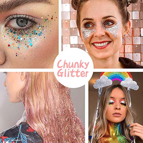 Holographic Chunky Glitter Sequins 16 Colors Mixed Cosmetic Glitter for Face ...